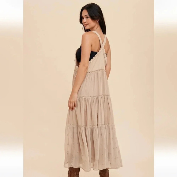 Khaki Embroidered Skirtall Overall Jumper Midi Dress - Picture 3 of 5